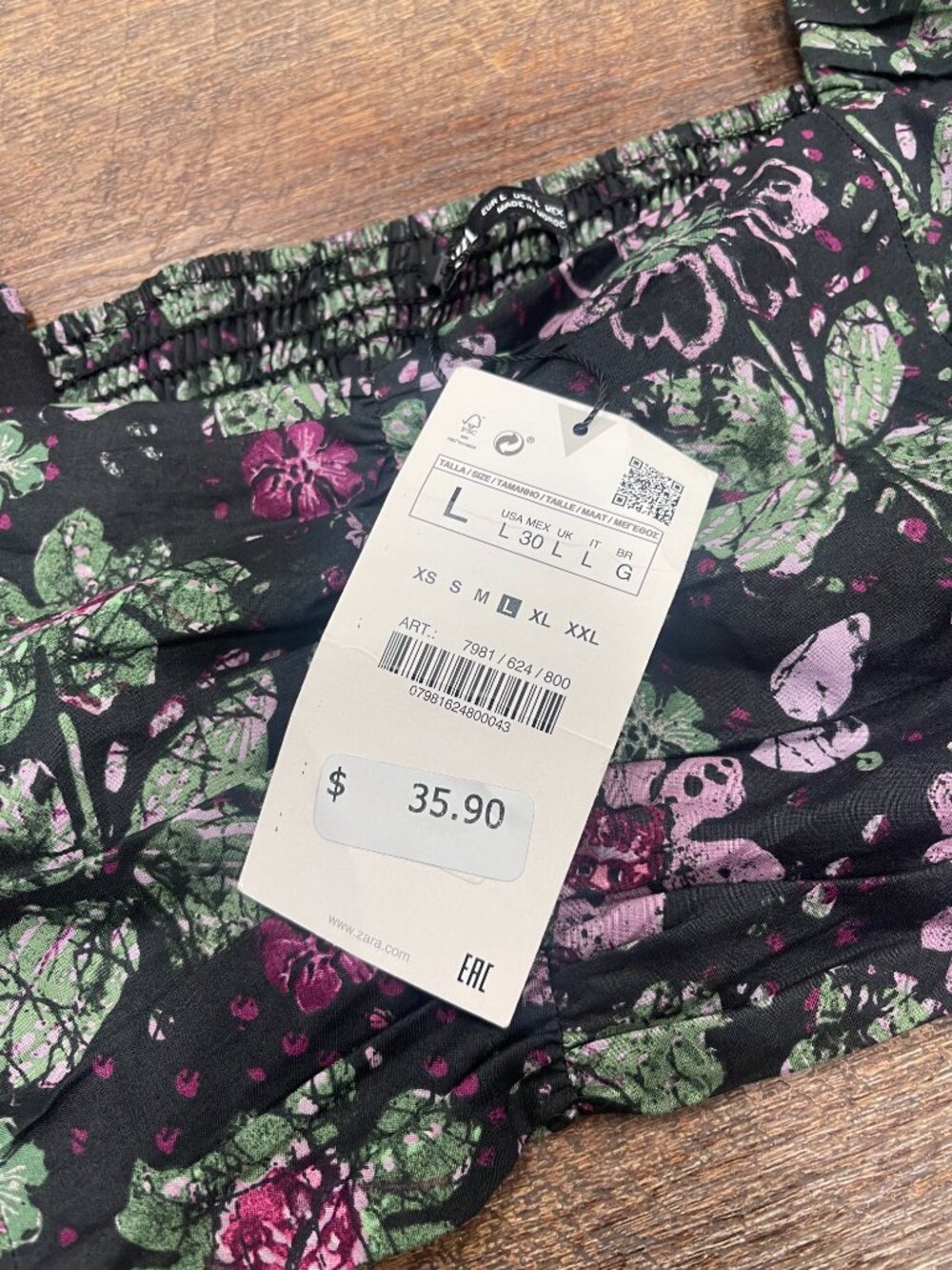 Zara Floral Puff Sleeve Ruched Crop Top NWT Size L - Picture 4 of 9